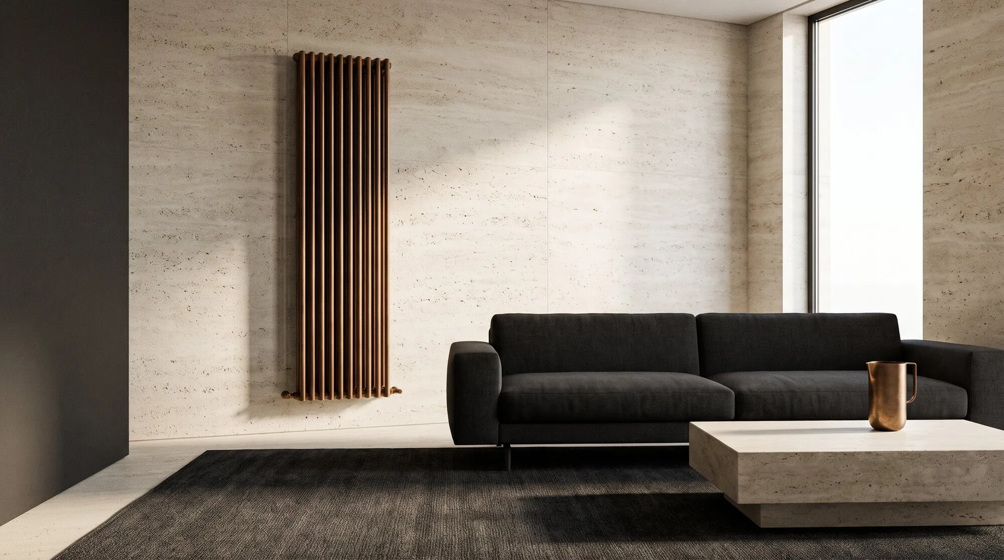 Living room with vertical radiator
