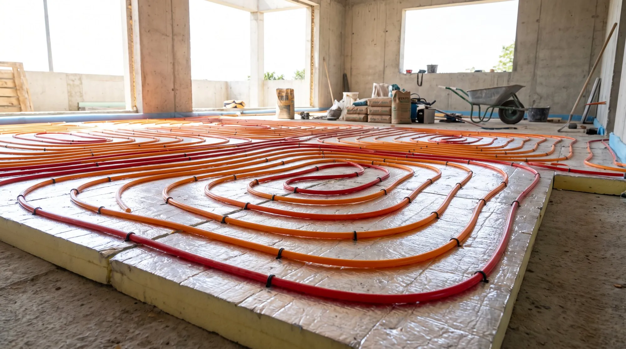 Underfloor heating pipes before screeding