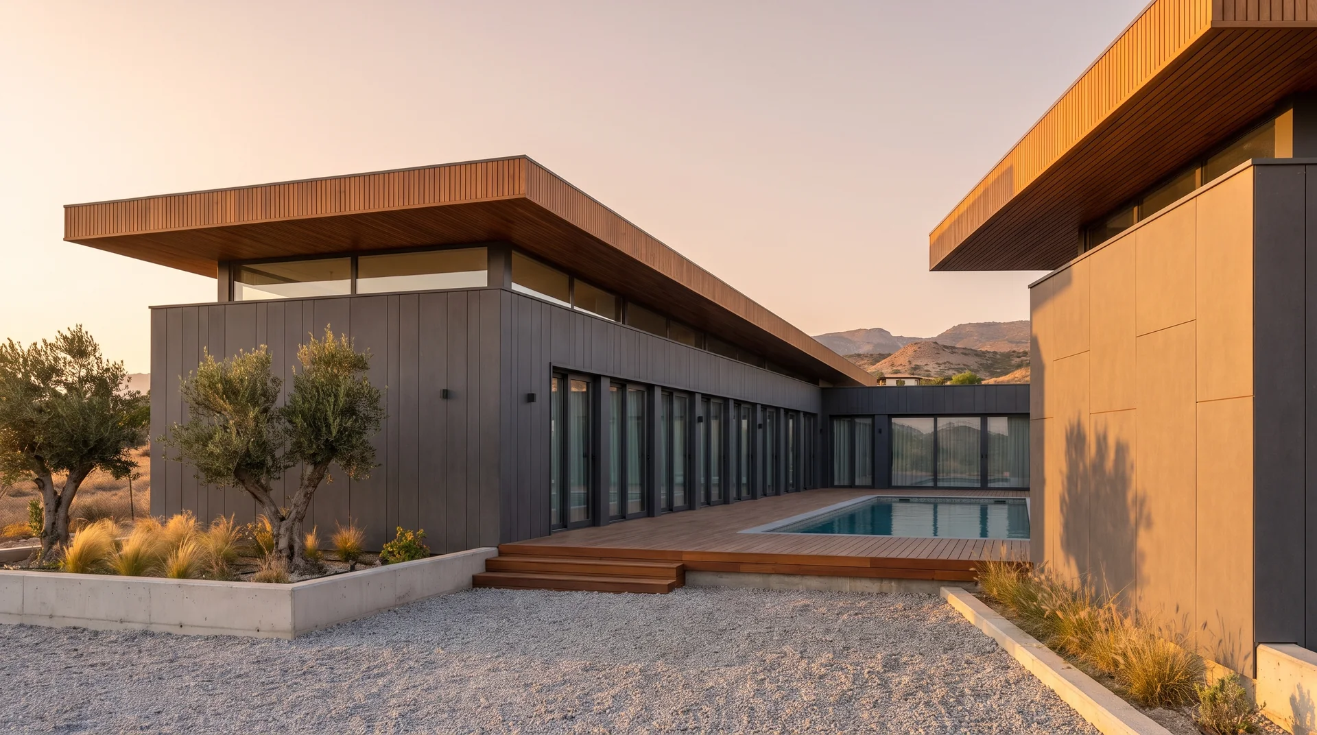 Visualisation of a single-storey modular villa exterior