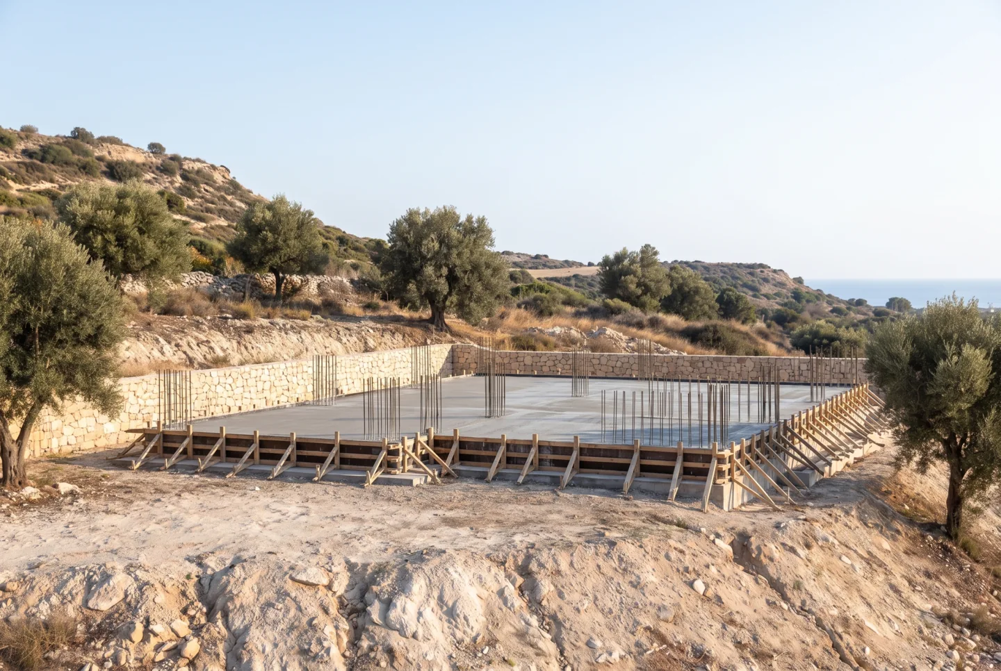 A reinforced concrete base set out for the steel frame (visualisation)