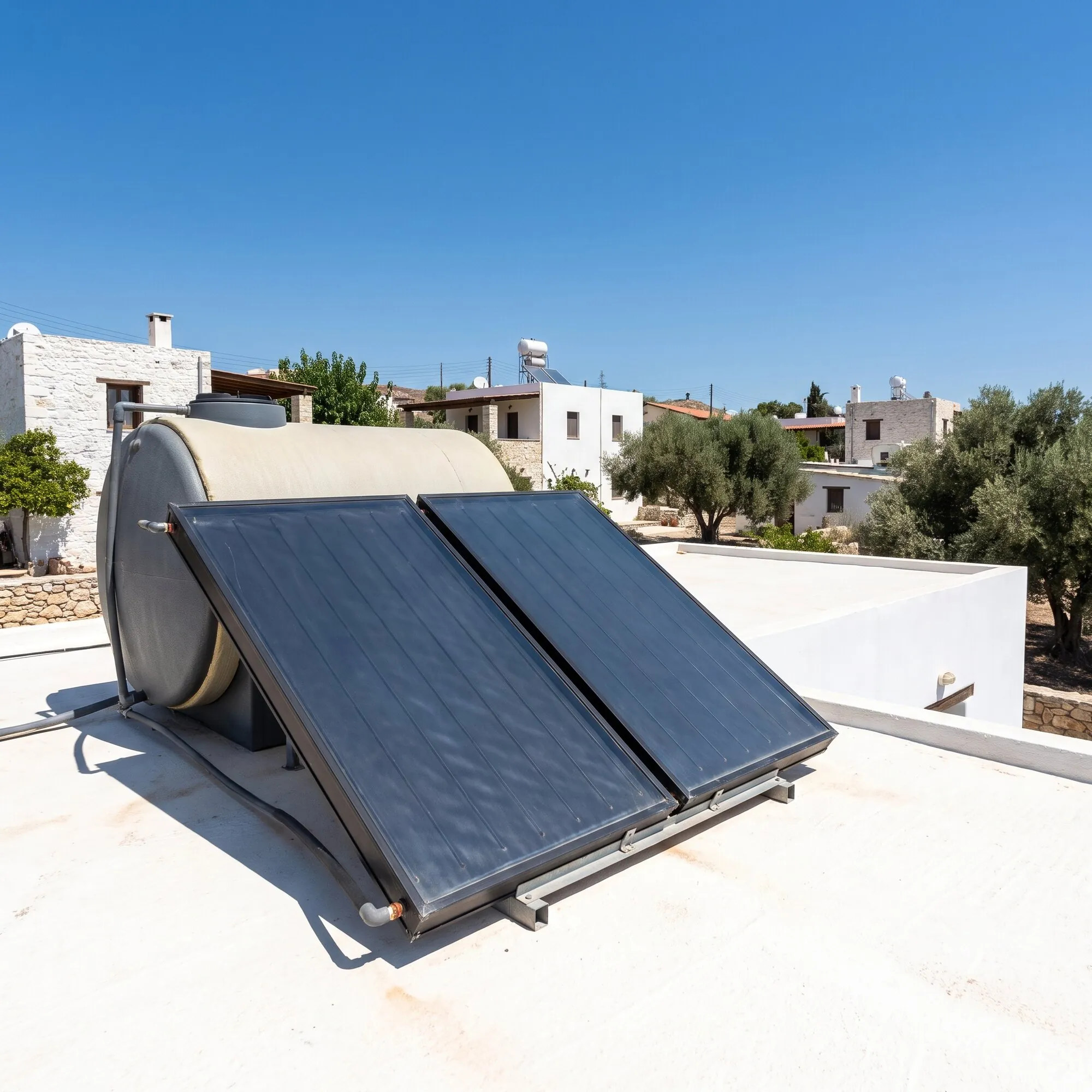 Solar water heater on a flat roof