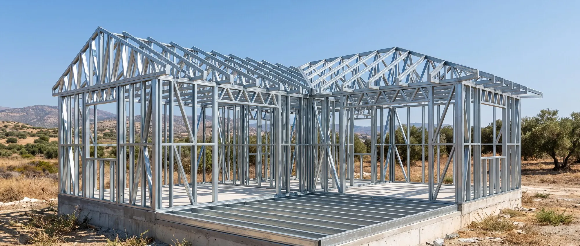 Galvanized steel frame structure on a slab