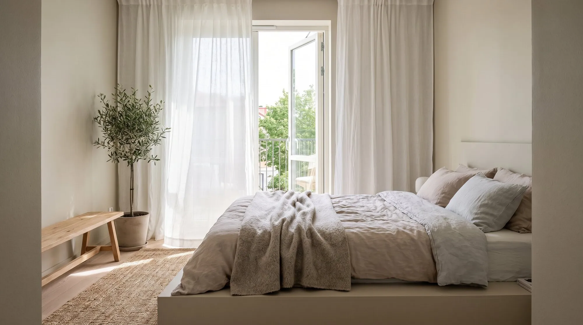 Bright bedroom with fresh air