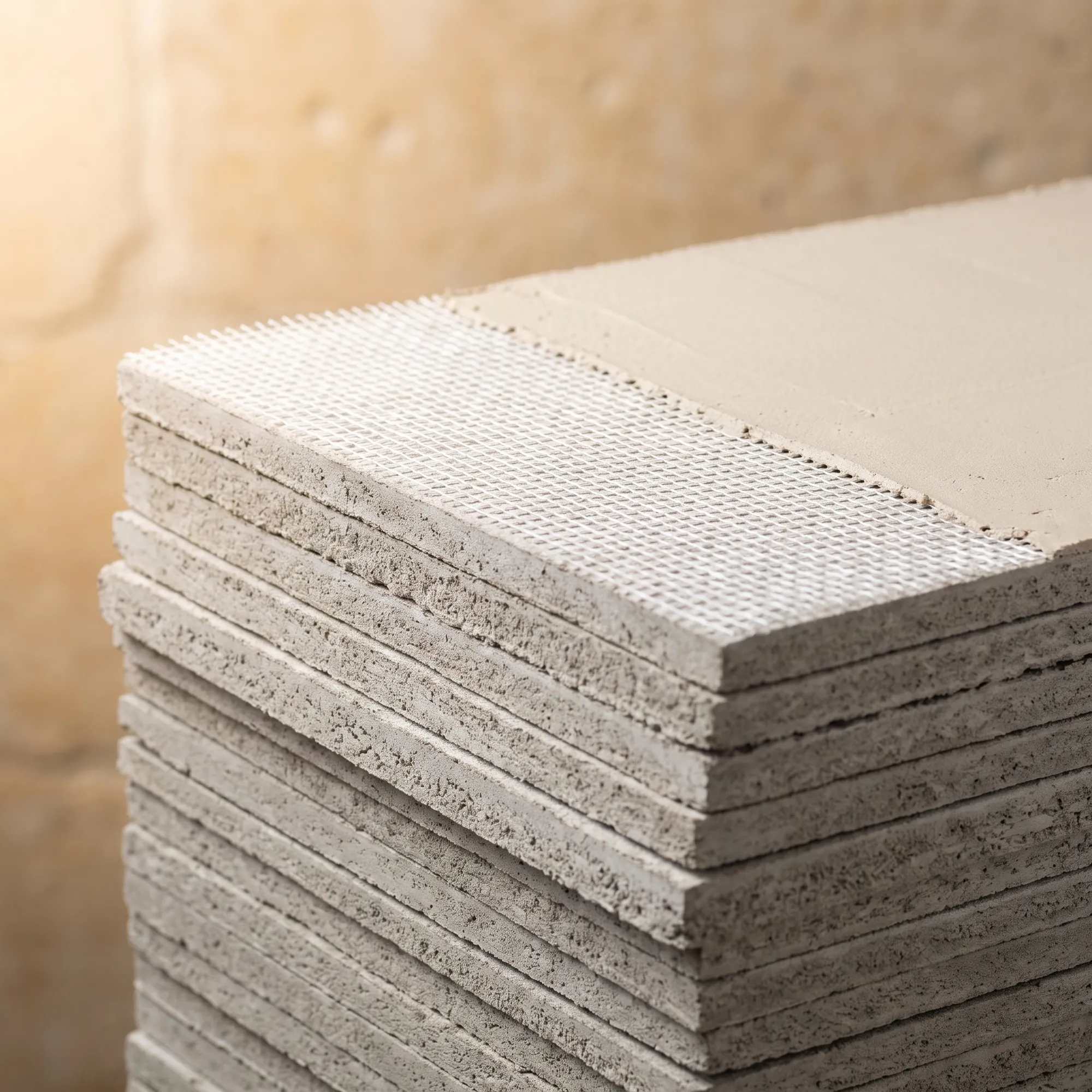 Cement board with fibreglass mesh and mineral render