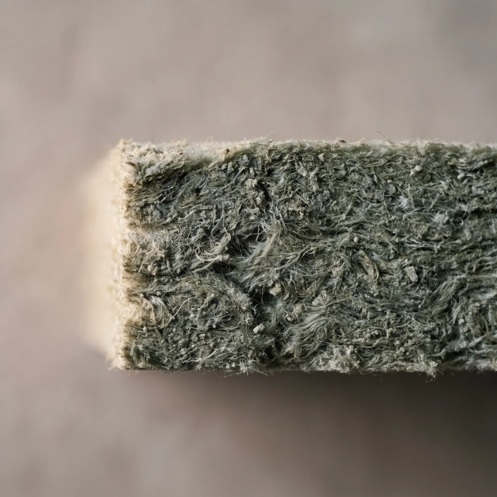 Cut edge of a rock wool insulation slab